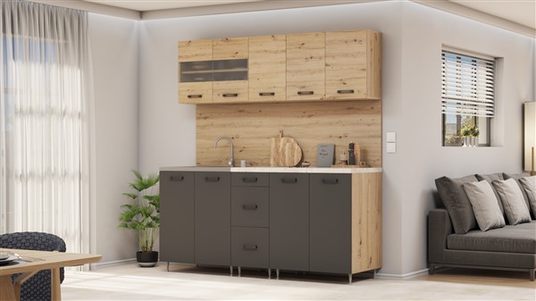 Lilla artisan-antracit konyhabútor 200 cm
