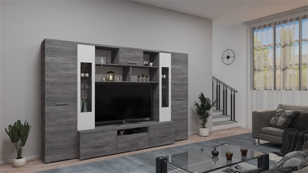 Bogi nappali szekrénysor szürke tölgy-fehér 300 cm
