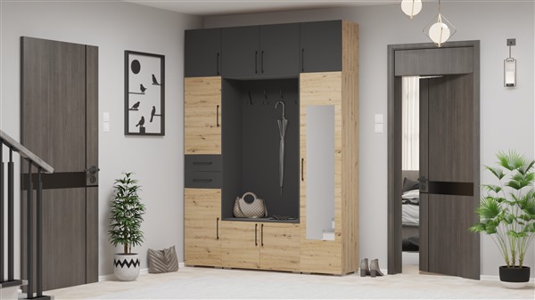 Nina előszobabútor artisan tölgy-antracit szürke 248 cm