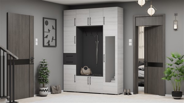 Nina előszobabútor  hófehér kőris - antracit szürke248 cm