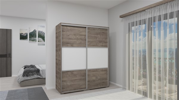 NT3 tolóajtós gardróbszekrény - gotland tölgy - jégfehér 160 cm