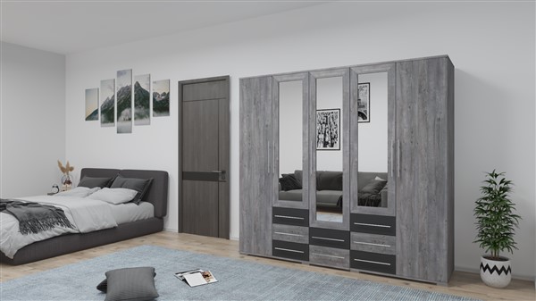 Maximum gardróbszekrény- szürke tölgy - antracit szürke225 cm