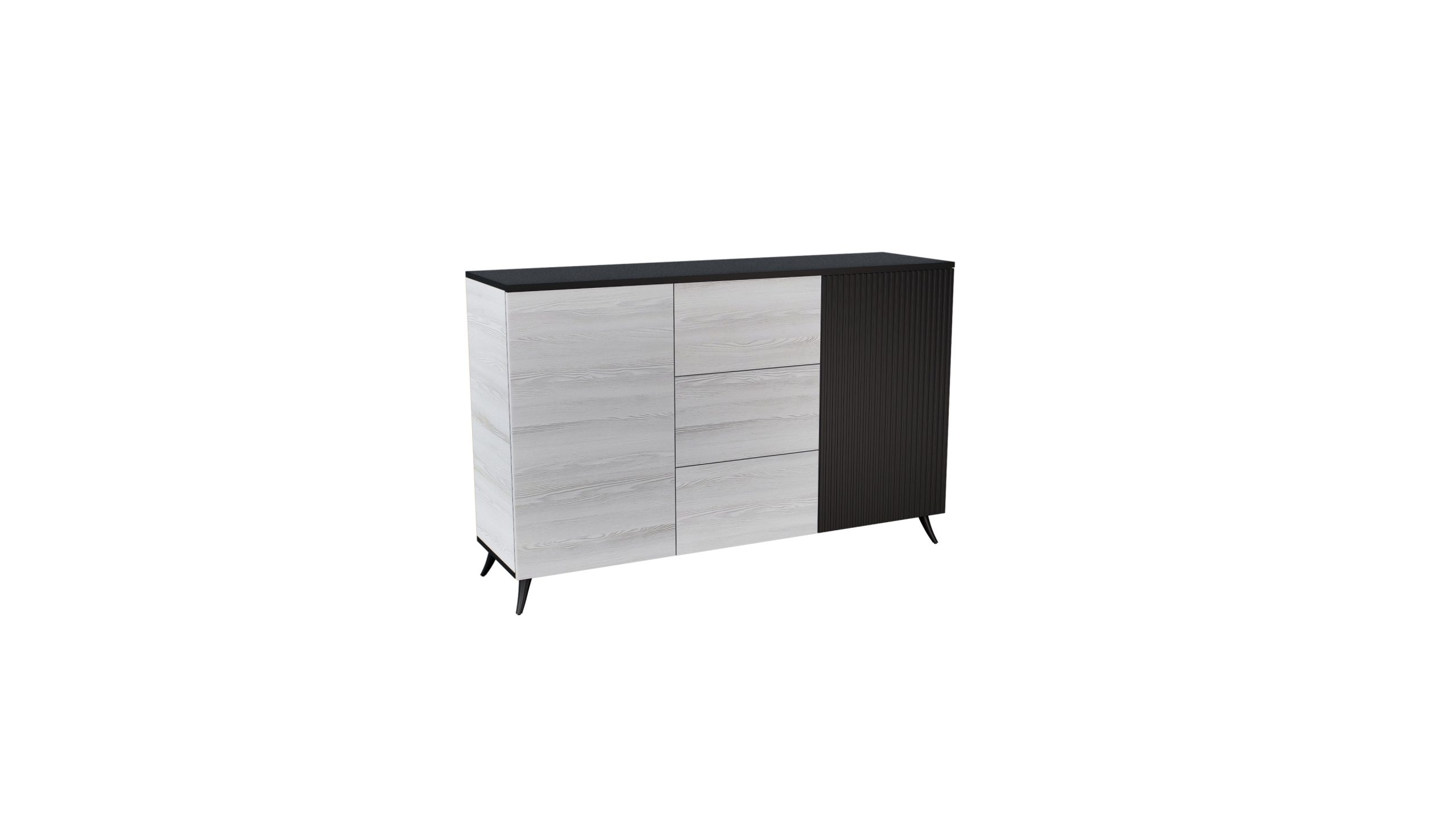 TRX 07 ajtós fiókos komód 150 cm hófehér kőris-fekete MDF