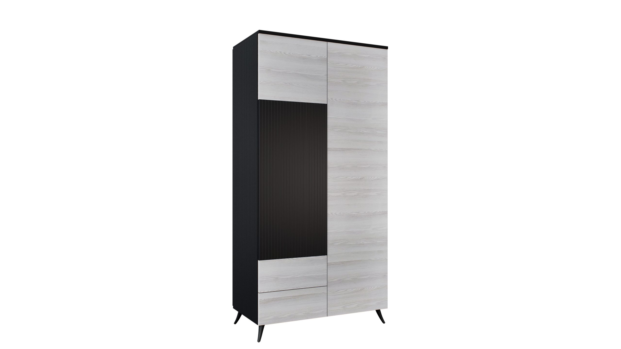 TRX 01 gardróbszekrény 100 cm hófehér kőris-fekete MDF