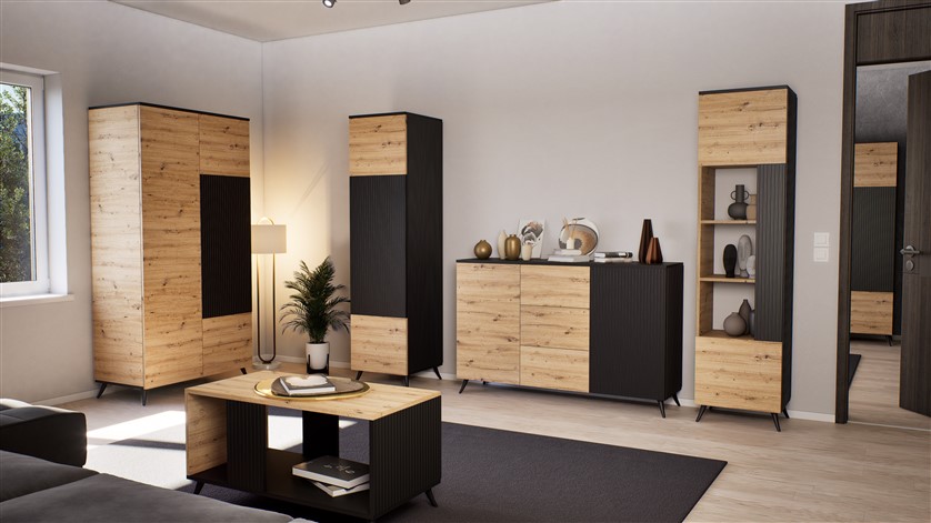 TRX 3 nappali szekrény összeállítás artisan tölgy- fekete MDF