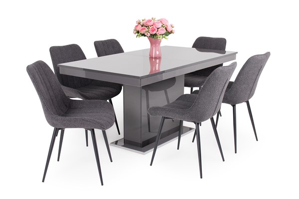 Dexter szék Magasfényű Flóra asztallal - 6 személyes étkezőgarnitúra