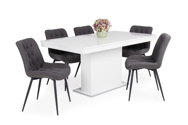 Korina szék Magasfényű Flóra asztallal - 5 személyes étkezőgarnitúra