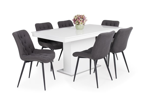 Korina szék Magasfényű Flóra asztallal - 6 személyes étkezőgarnitúra