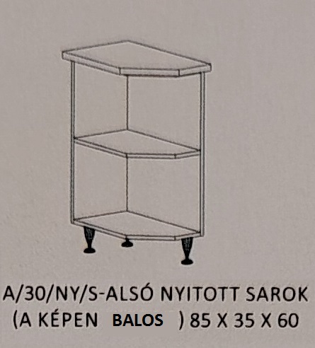 Anikó konyha  alsó  30 cm - végzáró  nyitott  polcos elem balos