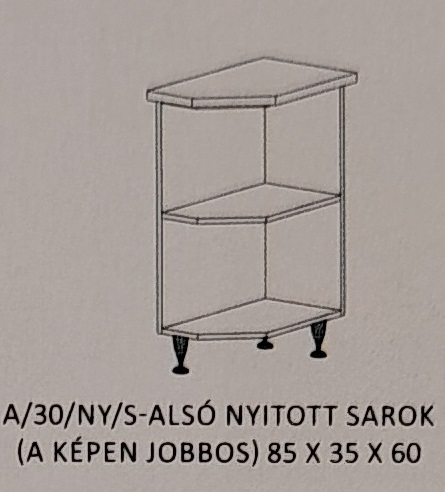 Anikó konyha  alsó  30 cm - végzáró  nyitott  polcos elem jobbos