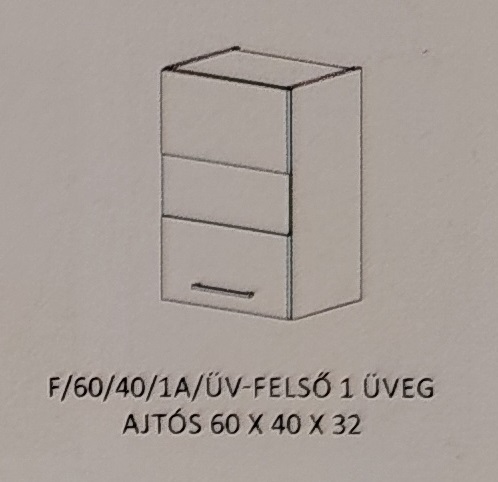 Dorina konyha  felső   - 60/40 cm 1 ajtós üveges  elem