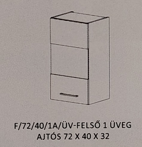 Dorina konyha  felső   - 72/40 cm 1 ajtós üveges  elem