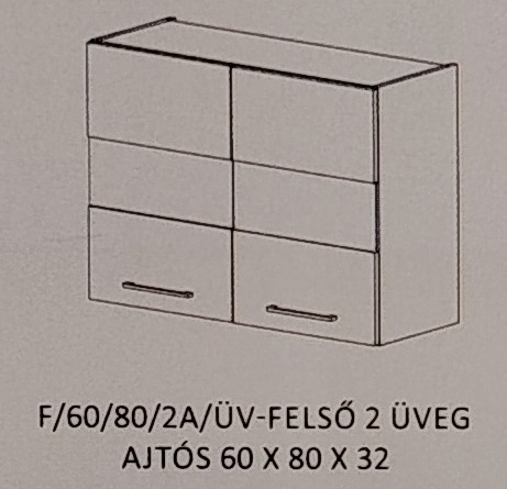 Dorina konyha  felső   - 60/80 cm 2 ajtós üveges  elem