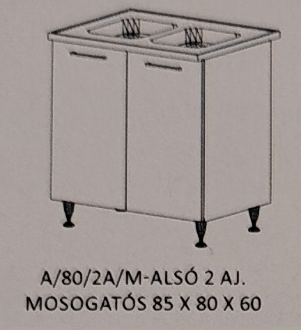 Orsi  konyha  alsó  2 ajtós mosogatós   -  80 cm széles elem (tálcával)