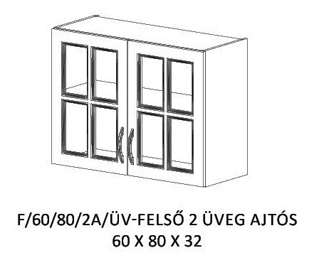 Helga  konyha  felső   - 60/80 cm 2 ajtós üveges  elem