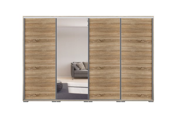Dover tolóajtós gardróbszekrény - 3 polcos - tele tükörrel  320 cm  - Sonoma tölgy
