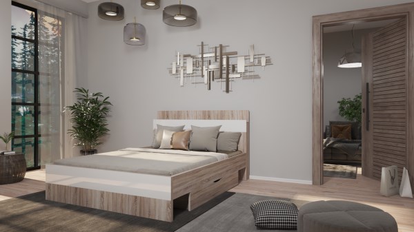 Wilson WA6  ágykeret 180 cm x 200 cm - sonoma tölgy - magasfényű fehér
