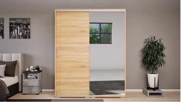 Memphis A 120 cm  gardróbszekrény tele  tükörrel  - sonoma tölgy