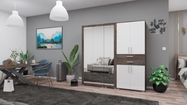Gib Salon 6  - gardróbszekrény 200  cm  - Iszap tölgy  - magasfényű fehér