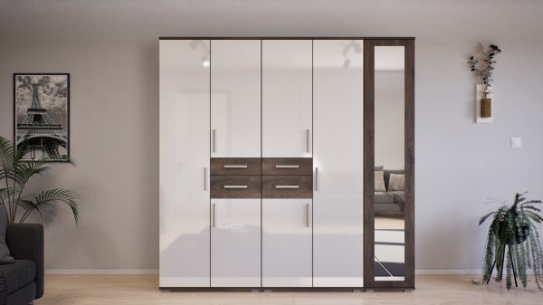 Gib Salon 7  - gardróbszekrény 200  cm  - Iszap tölgy  - magasfényű fehér