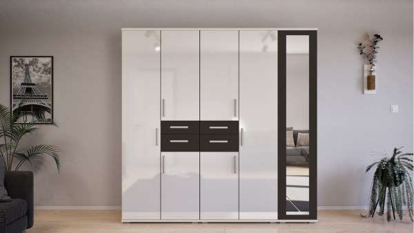 Gib Salon 7  - gardróbszekrény 200  cm  - matt sötét szürke -  magasfényű  fehér