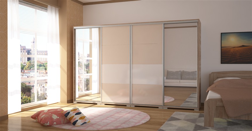 Bond Magasfényű tolóajtós gardróbszekrény 318cm 2 tükörrel