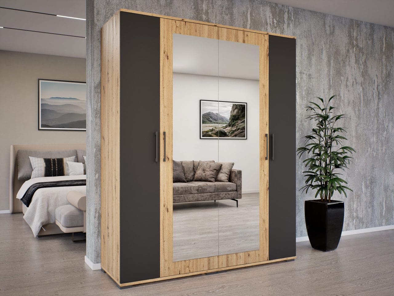 Cleopátra gardróbszekrény-artisan tölgy-antracit160 cm