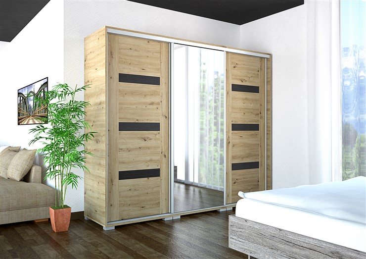 Capri tolóajtós gardróbszekrény 239 cm, 3 ajtós 1 tükörrel