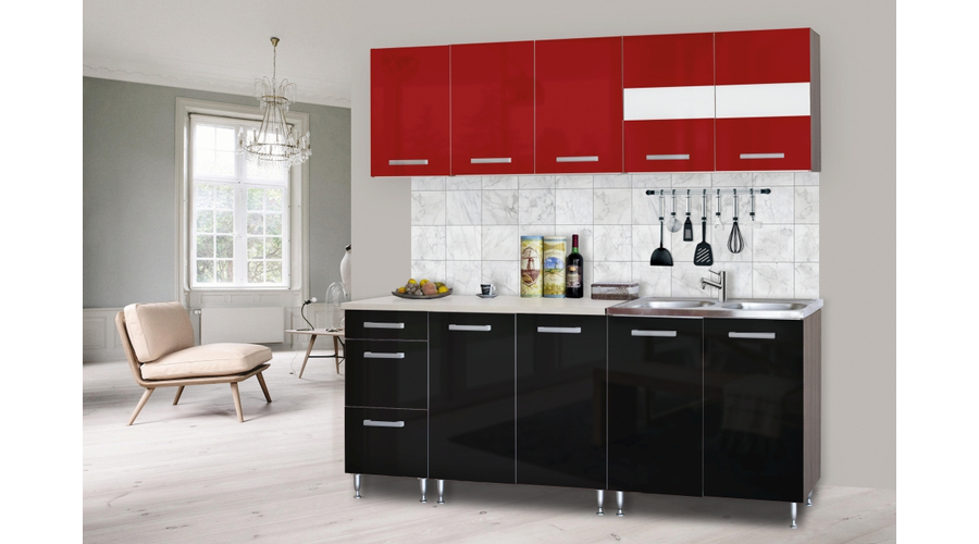 Dorina konyhabútor piros - fekete 200/60 cm Készletről vihető 