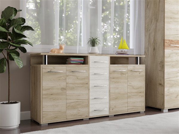 Budapest komód szürke kraft - fehér kraft 166 cm 