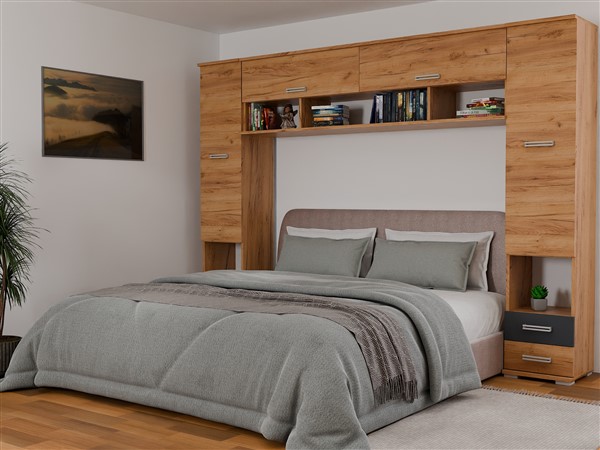 Arizóna áthidalós szekrénysor, ágykeret nélkül arany kraft-antracit 280 cm