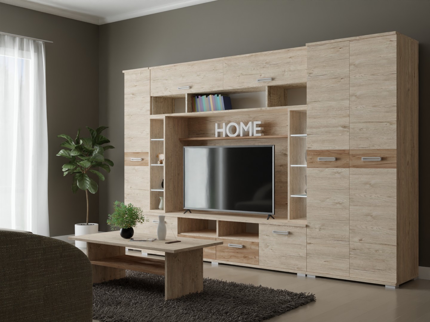 Arizóna nappali szekrénysor serwood- dohány 320 cm - Led világítással