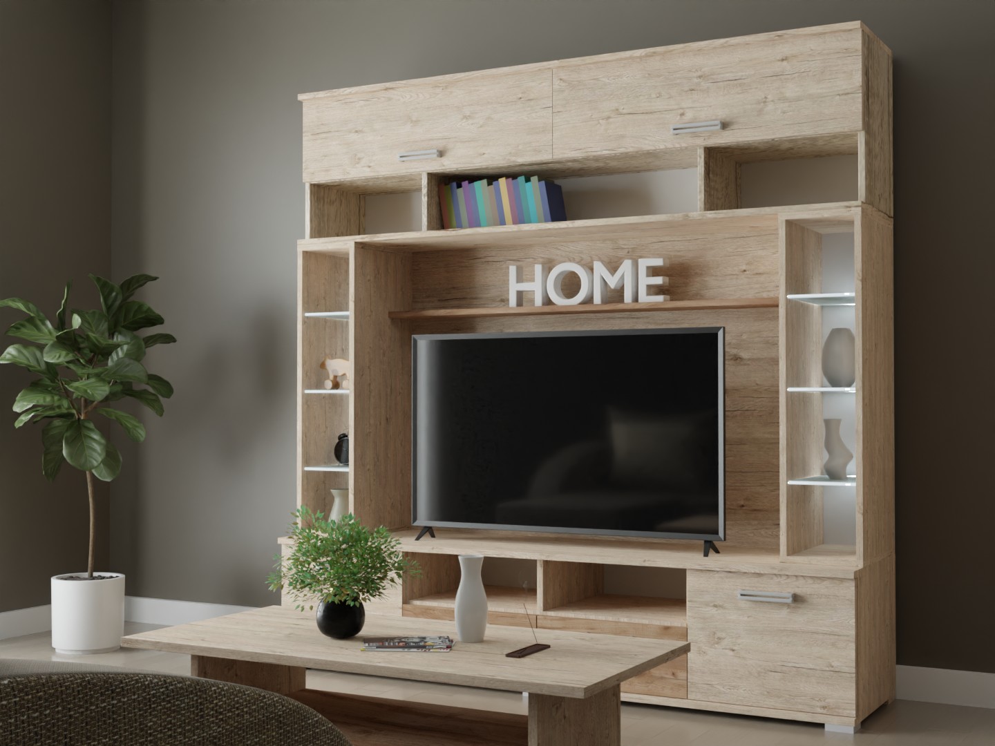 Arizóna nappali szekrénysor sherwood -dohány 200 cm - Led világítással