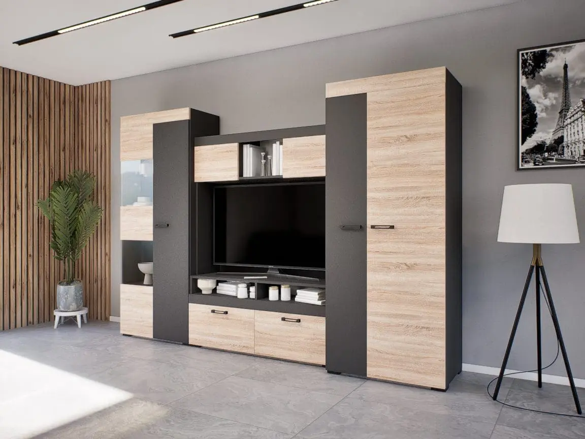 Matheus nappali szekrénysor antracit - sonoma 290 cm