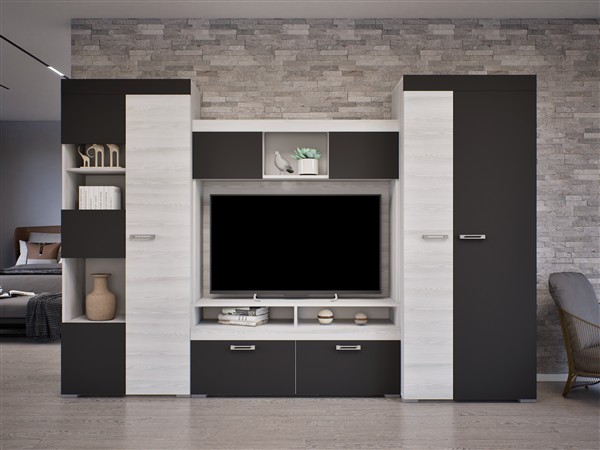 Matheus nappali szekrénysor erezett fehér-fekete 290 cm