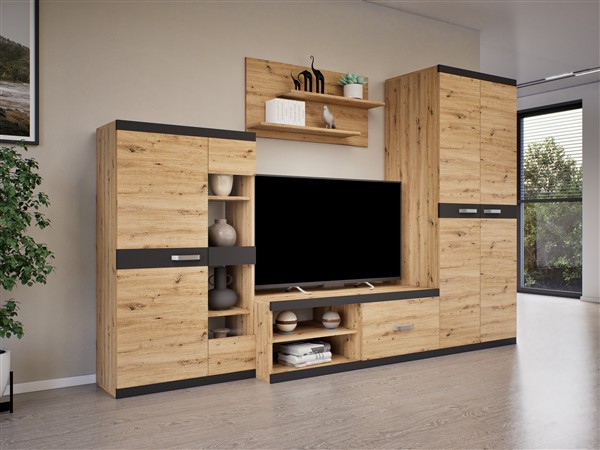 Piko nappali szekrénysor artisan tölgy - antracit szürke 290 cm