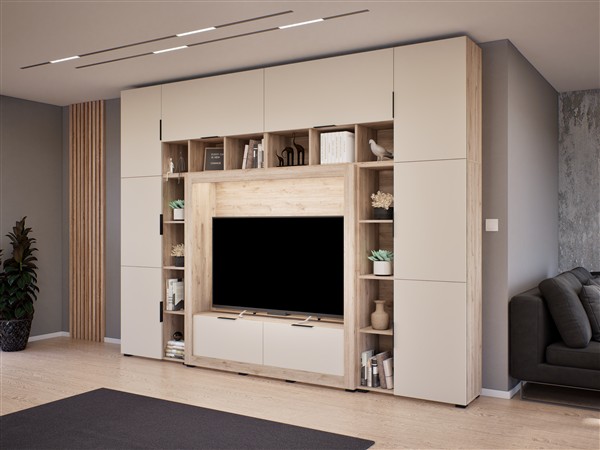 Kitti nappali szekrénysor kasmír-fehér tölgy 320 cm