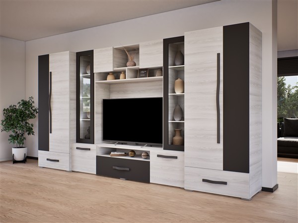 Cézár nappali szekrénysor cortana-matt fekete 370 cm