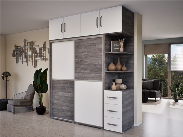 Zoé kombinált gardróbszekrény szürke tölgy-szürke tölgy fehér200 cm