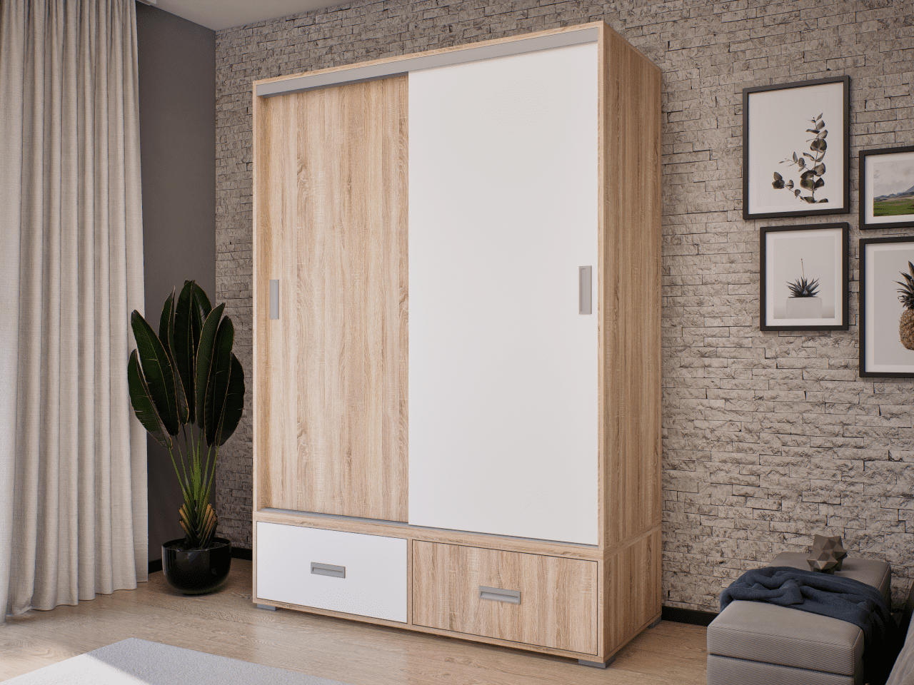 NT Kombi 11 tolóajtós gardróbszekrény világos sonoma-fehér 140 cm