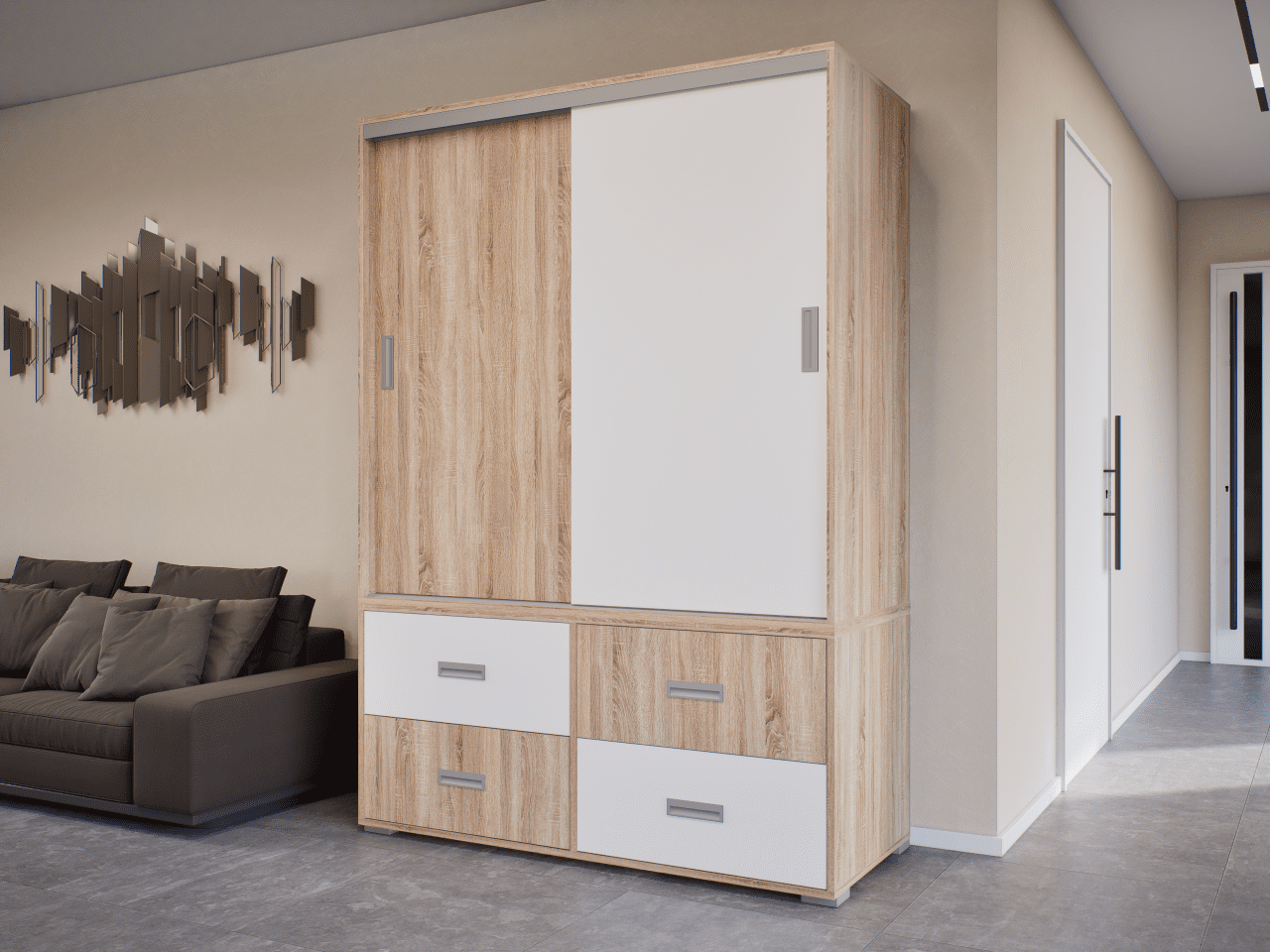 NT Kombi 1 tolóajtós gardróbszekrény világos sonoma-fehér 140cm