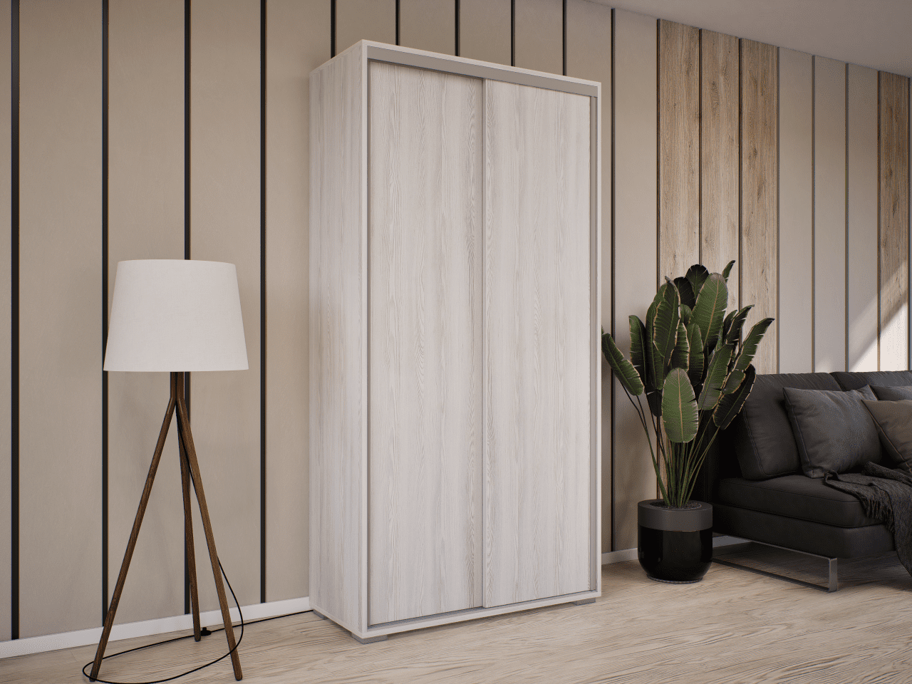 NT 100 cm tolóajtós gardróbszekrény hófehér kőris