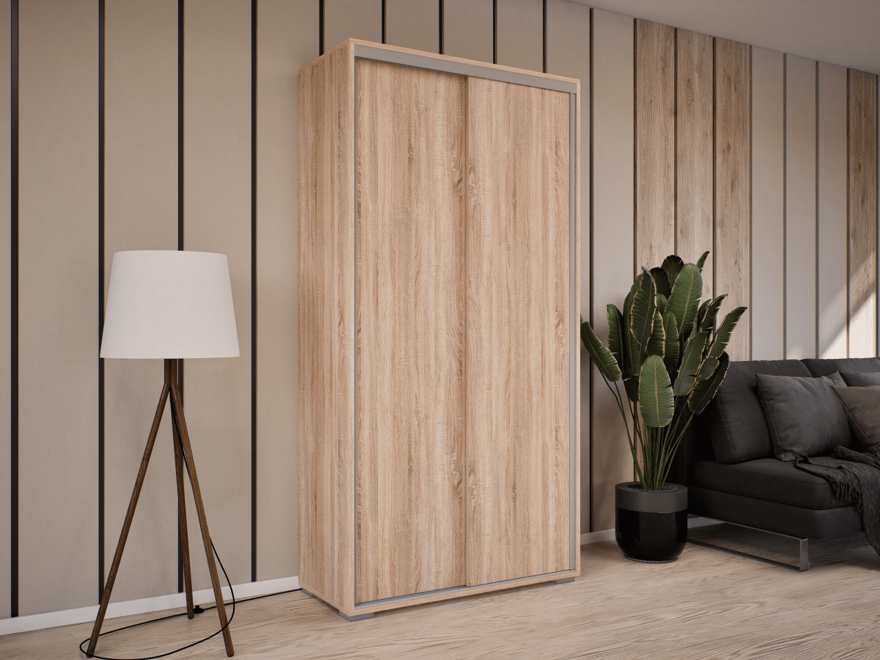 NT 100 cm tolóajtós gardróbszekrény világos sonoma