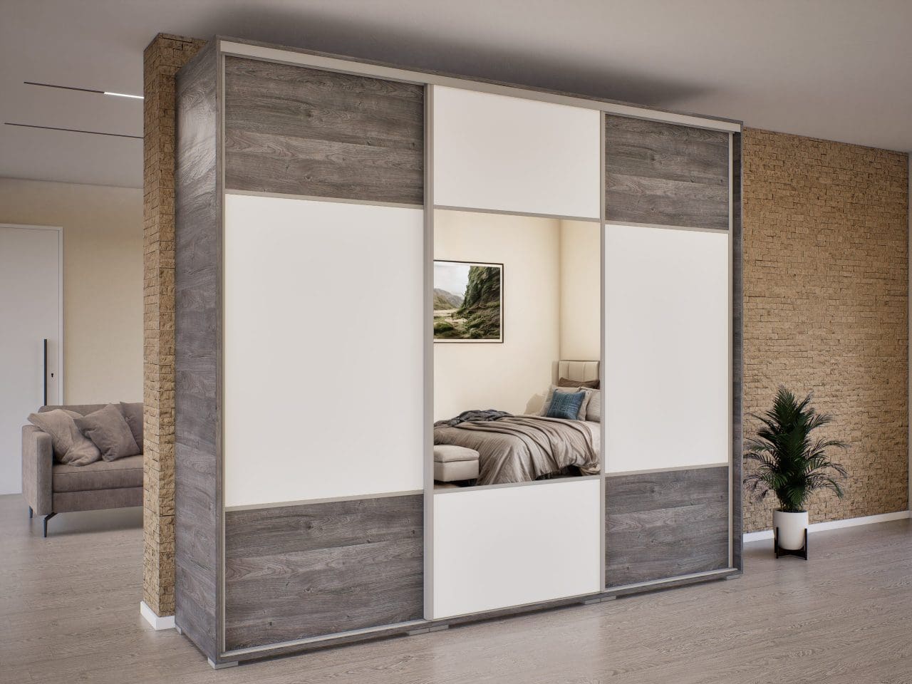 NT9 Tolóajtós gardróbszekrény  - szürke tölgy-fehér 270 cm