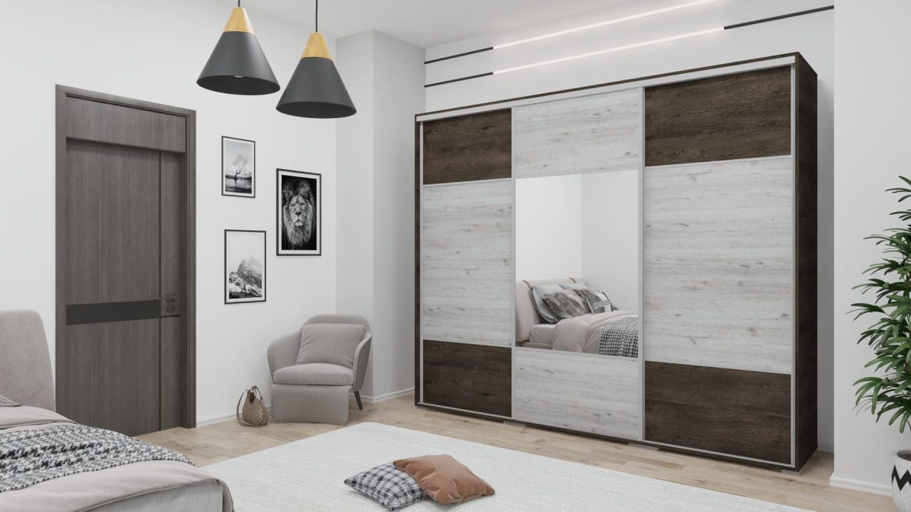 NT9 Tolóajtós gardróbszekrény concordia tölgy-cortona tölgy 270 cm