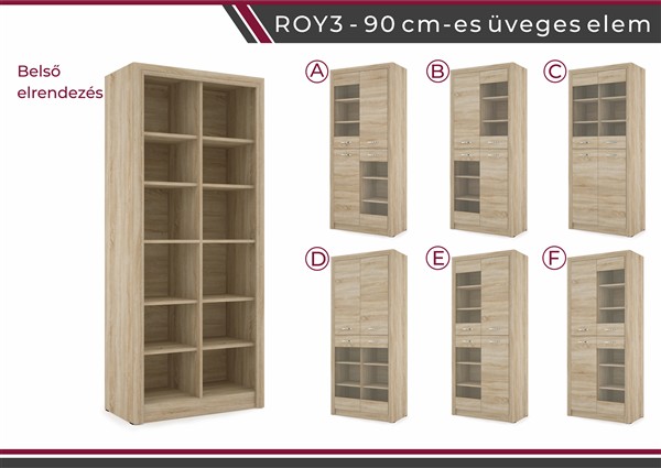 Royal nappali bútorcsalád sonoma 3 -as 90 cm üveges elem