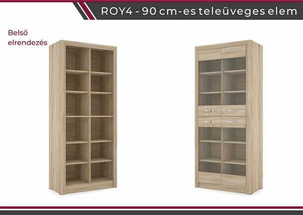 Royal nappali bútorcsalád sonoma 4 -es 90 cm üveges elem