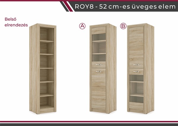 Royal nappali bútorcsalád sonoma 8 -as 52 cm üveges elem