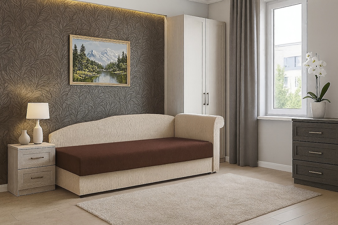 Karfás támlás heverő  KH Akciós szövettel