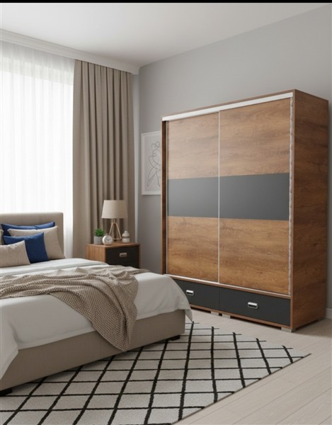 Harmony C gardróbszekrény 160 cm  - Lankás tölgy - matt sötétszürke 